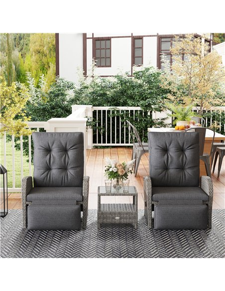 Outsunny 2 Seater Patio Rattan Wicker Chaise Lounge Sofa Set w/ Cushion for Patio Garden Porch, Grey - pic 129773 | FastDaddyshop