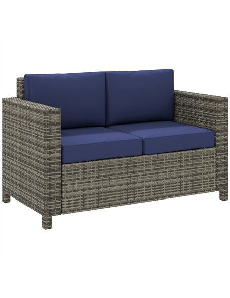 Outsunny 2 Seater Garden Furniture, Rattan Sofa with Soft Padded Cushion and Armrests, Wicker Garden Loveseat for Patio, Navy Bl - pic 129774 | FastDaddyshop