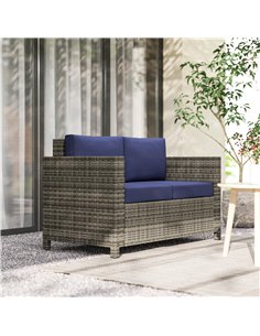 Outsunny 2 Seater Garden Furniture, Rattan Sofa with Soft Padded Cushion and Armrests, Wicker Garden Loveseat for Patio, Navy Bl 2