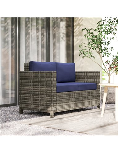 Outsunny 2 Seater Garden Furniture, Rattan Sofa with Soft Padded Cushion and Armrests, Wicker Garden Loveseat for Patio, Navy Bl
