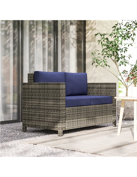 Outsunny 2 Seater Garden Furniture, Rattan Sofa with Soft Padded Cushion and Armrests, Wicker Garden Loveseat for Patio, Navy Bl - pic 129775 | FastDaddyshop