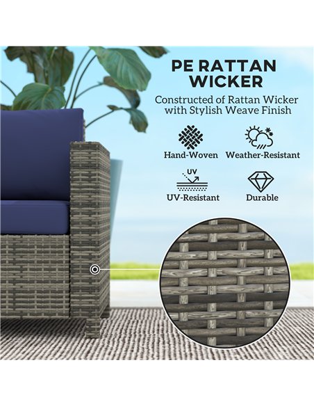Outsunny 2 Seater Garden Furniture, Rattan Sofa with Soft Padded Cushion and Armrests, Wicker Garden Loveseat for Patio, Navy Bl - pic 129777 | FastDaddyshop
