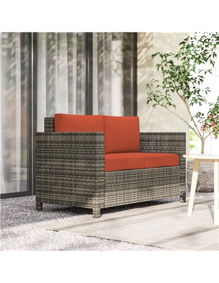 Outsunny 2 Seater Garden Furniture, Rattan Sofa with Soft Padded Cushion and Armrests, Wicker Garden Loveseat for Patio, Grey - pic 129784 | FastDaddyshop