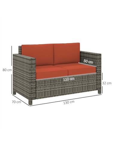 Outsunny 2 Seater Garden Furniture, Rattan Sofa with Soft Padded Cushion and Armrests, Wicker Garden Loveseat for Patio, Grey