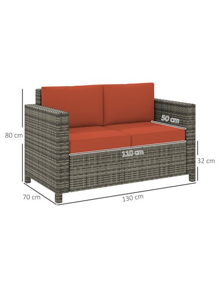 Outsunny 2 Seater Garden Furniture, Rattan Sofa with Soft Padded Cushion and Armrests, Wicker Garden Loveseat for Patio, Grey - pic 129785 | FastDaddyshop
