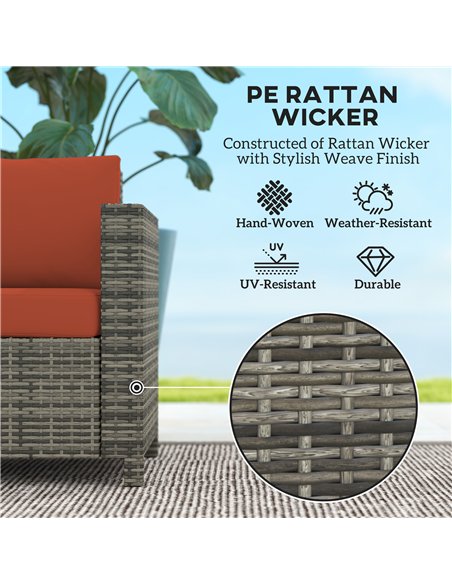 Outsunny 2 Seater Garden Furniture, Rattan Sofa with Soft Padded Cushion and Armrests, Wicker Garden Loveseat for Patio, Grey - pic 129786 | FastDaddyshop