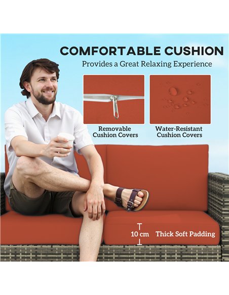 Outsunny 2 Seater Garden Furniture, Rattan Sofa with Soft Padded Cushion and Armrests, Wicker Garden Loveseat for Patio, Grey - pic 129787 | FastDaddyshop
