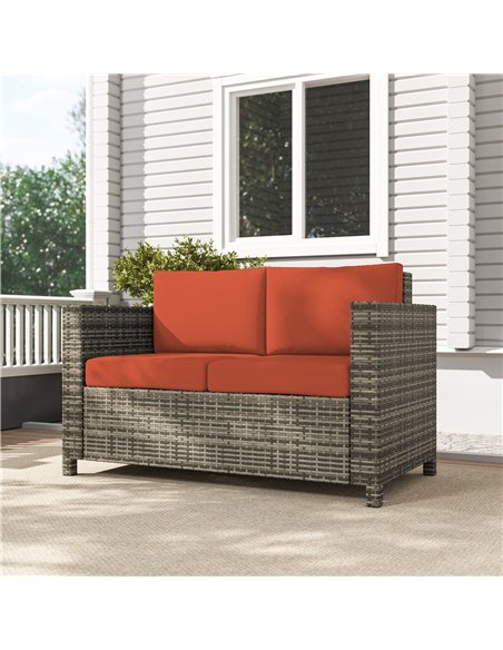 Outsunny 2 Seater Garden Furniture, Rattan Sofa with Soft Padded Cushion and Armrests, Wicker Garden Loveseat for Patio, Grey - pic 129789 | FastDaddyshop