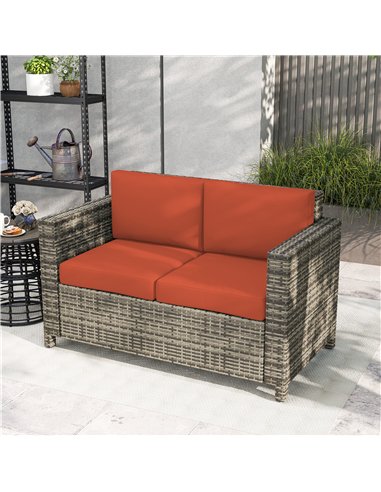 Outsunny 2 Seater Garden Furniture, Rattan Sofa with Soft Padded Cushion and Armrests, Wicker Garden Loveseat for Patio, Grey