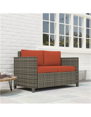 Outsunny 2 Seater Garden Furniture, Rattan Sofa with Soft Padded Cushion and Armrests, Wicker Garden Loveseat for Patio, Grey