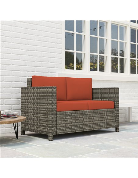Outsunny 2 Seater Garden Furniture, Rattan Sofa with Soft Padded Cushion and Armrests, Wicker Garden Loveseat for Patio, Grey - pic 129791 | FastDaddyshop