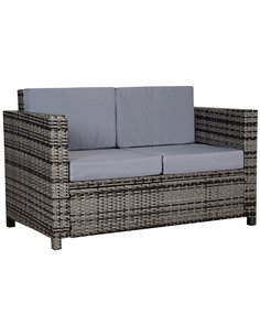Outsunny 2 Seater Garden Furniture, Rattan Sofa with Soft Padded Cushion and Armrests, Wicker Garden Loveseat for Patio, Mixed G