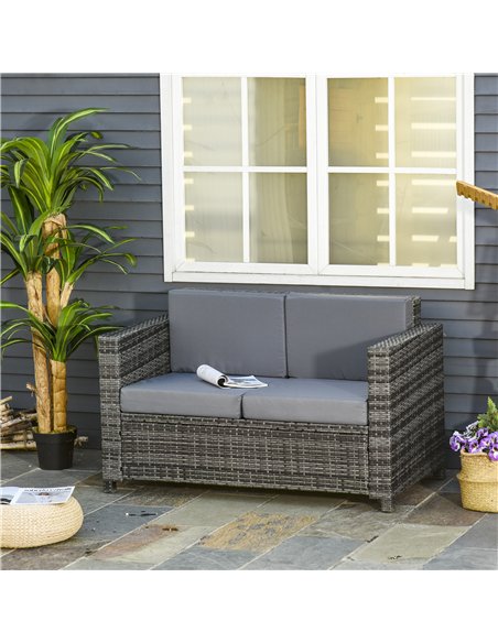 Outsunny 2 Seater Garden Furniture, Rattan Sofa with Soft Padded Cushion and Armrests, Wicker Garden Loveseat for Patio, Mixed G - pic 129793 | FastDaddyshop