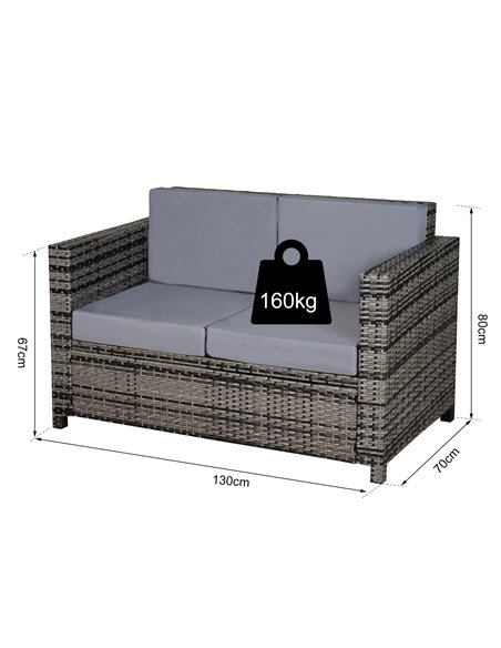 Outsunny 2 Seater Garden Furniture, Rattan Sofa with Soft Padded Cushion and Armrests, Wicker Garden Loveseat for Patio, Mixed G - pic 129794 | FastDaddyshop