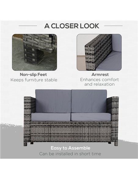 Outsunny 2 Seater Garden Furniture, Rattan Sofa with Soft Padded Cushion and Armrests, Wicker Garden Loveseat for Patio, Mixed G - pic 129797 | FastDaddyshop