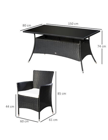 Outsunny 6-Seater Rattan Dining Set Garden Furniture Patio Rectangular Table Cube Chairs Outdoor Fire Retardant Sponge Black - pic 12980 | FastDaddyshop