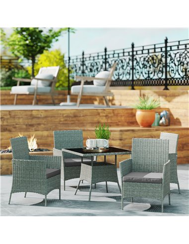 Outsunny Five-Pieces Rattan Dining Set - Light Grey