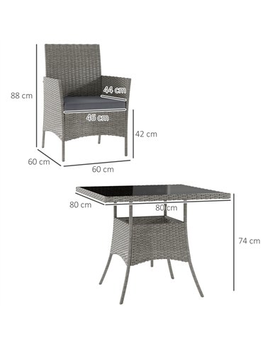 Outsunny Five-Pieces Rattan Dining Set - Light Grey