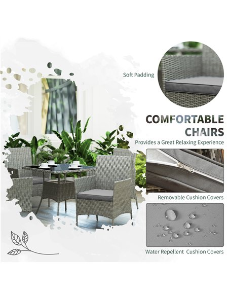 Outsunny Five-Pieces Rattan Dining Set - Light Grey - pic 129805 | FastDaddyshop