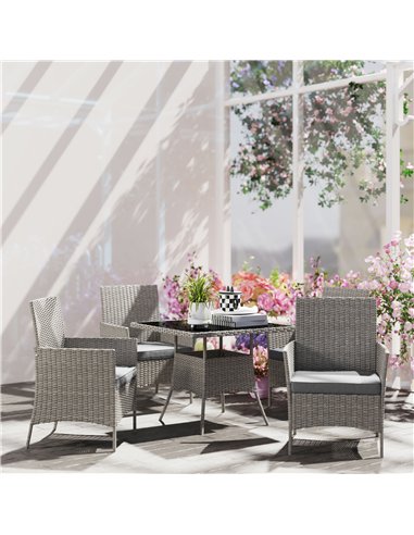Outsunny Five-Pieces Rattan Dining Set - Light Grey