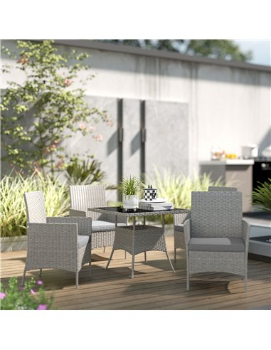 Outsunny Five-Pieces Rattan Dining Set - Light Grey