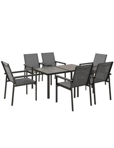 Outsunny Seven-Piece Metal Dining Set, with Glass-Top Table - Grey
