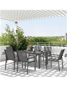 Outsunny Seven-Piece Metal Dining Set, with Glass-Top Table - Grey 2