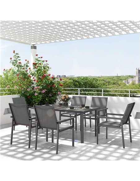 Outsunny Seven-Piece Metal Dining Set, with Glass-Top Table - Grey - pic 129811 | FastDaddyshop