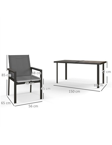 Outsunny Seven-Piece Metal Dining Set, with Glass-Top Table - Grey