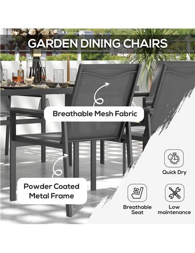 Outsunny Seven-Piece Metal Dining Set, with Glass-Top Table - Grey