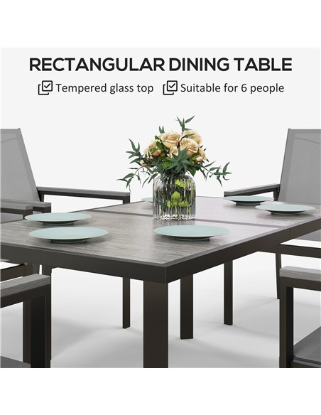 Outsunny Seven-Piece Metal Dining Set, with Glass-Top Table - Grey - pic 129814 | FastDaddyshop