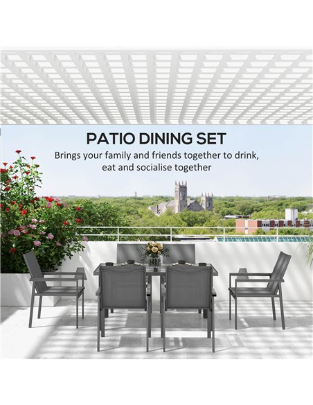 Outsunny Seven-Piece Metal Dining Set, with Glass-Top Table - Grey - pic 129815 | FastDaddyshop