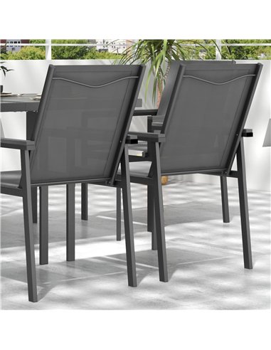 Outsunny Seven-Piece Metal Dining Set, with Glass-Top Table - Grey