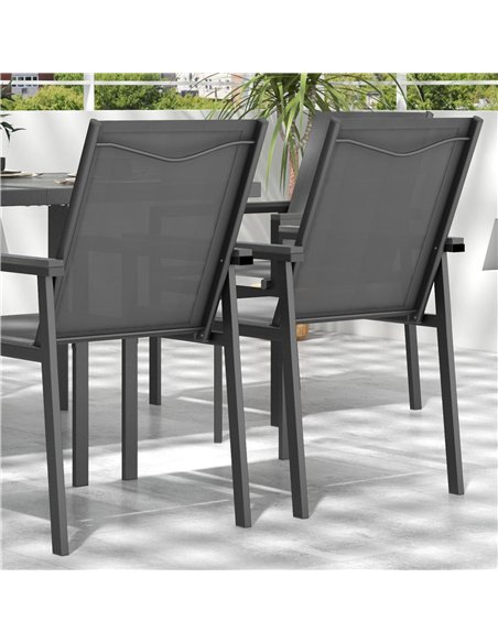 Outsunny Seven-Piece Metal Dining Set, with Glass-Top Table - Grey - pic 129818 | FastDaddyshop