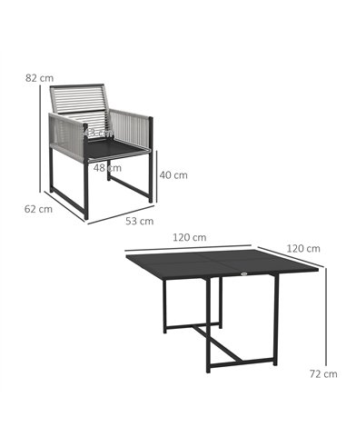 Outsunny Five-Piece Metal Dining Set, with Folding Back Chairs, Light Grey
