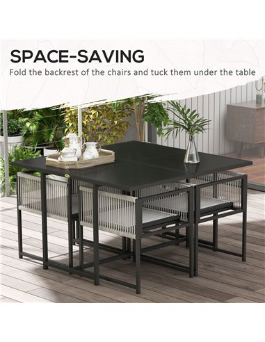 Outsunny Five-Piece Metal Dining Set, with Folding Back Chairs, Light Grey
