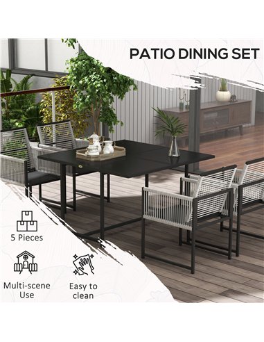 Outsunny Five-Piece Metal Dining Set, with Folding Back Chairs, Light Grey
