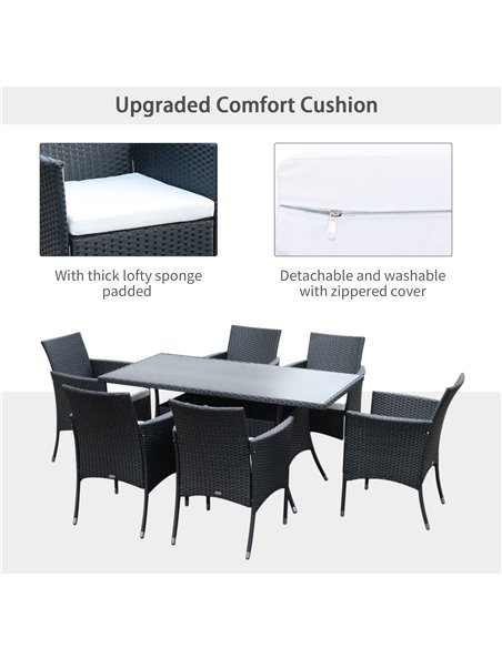 Outsunny 6-Seater Rattan Dining Set Garden Furniture Patio Rectangular Table Cube Chairs Outdoor Fire Retardant Sponge Black - pic 12983 | FastDaddyshop