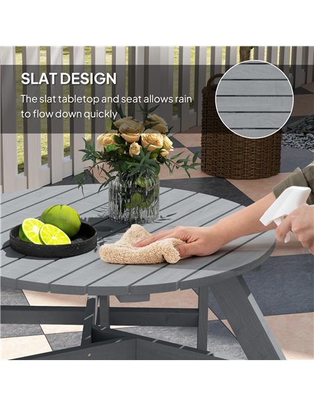 Outsunny 6 Seater Wooden Picnic Table and Bench Set Round Patio Dining Set with 3 Benches and Umbrella Hole Outdoor Garden Park, - pic 129833 | FastDaddyshop