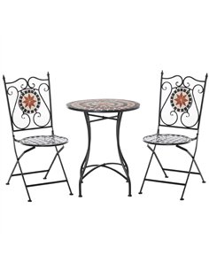 Outsunny Three-Piece Mosaic Bistro Table Set - Multicoloured