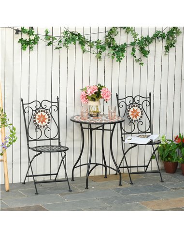 Outsunny Three-Piece Mosaic Bistro Table Set - Multicoloured