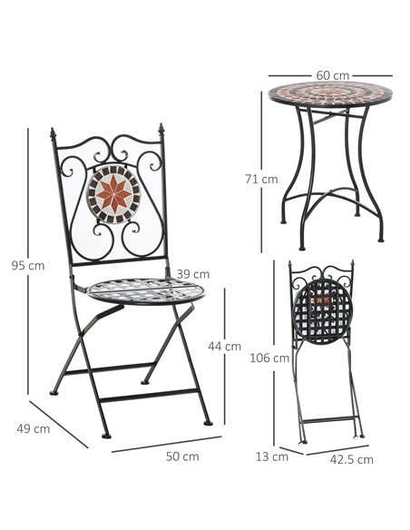 Outsunny Three-Piece Mosaic Bistro Table Set - Multicoloured - pic 129839 | FastDaddyshop