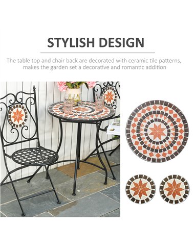 Outsunny Three-Piece Mosaic Bistro Table Set - Multicoloured