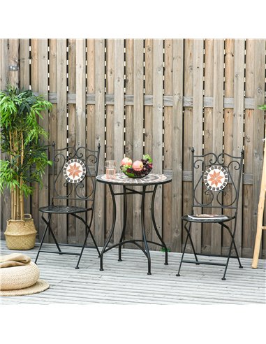 Outsunny Three-Piece Mosaic Bistro Table Set - Multicoloured