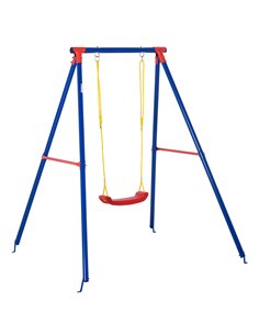 Outsunny Kids Swing Set Toddler Swing Adjustable Rope Heavy Duty A-Frame Stand Outdoor Playset for 3-8 Years Old Blue