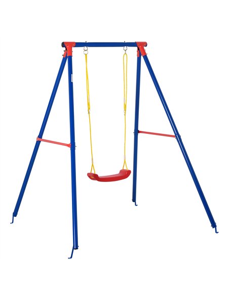 Outsunny Kids Swing Set Toddler Swing Adjustable Rope Heavy Duty A-Frame Stand Outdoor Playset for 3-8 Years Old Blue - pic 129846 | FastDaddyshop