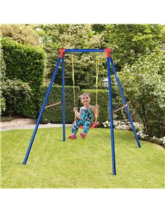 Outsunny Kids Swing Set Toddler Swing Adjustable Rope Heavy Duty A-Frame Stand Outdoor Playset for 3-8 Years Old Blue 2
