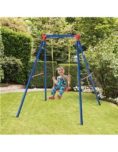 Outsunny Kids Swing Set Toddler Swing Adjustable Rope Heavy Duty A-Frame Stand Outdoor Playset for 3-8 Years Old Blue