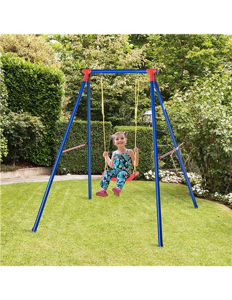 Outsunny Kids Swing Set Toddler Swing Adjustable Rope Heavy Duty A-Frame Stand Outdoor Playset for 3-8 Years Old Blue - pic 129847 | FastDaddyshop