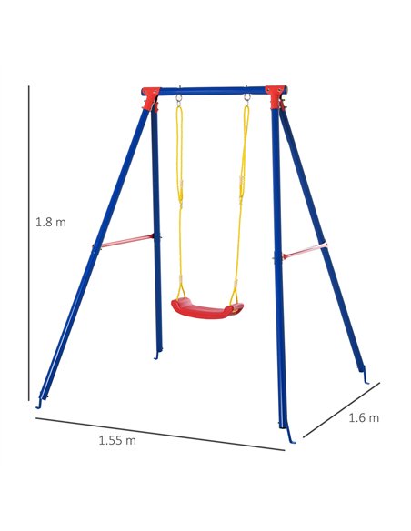 Outsunny Kids Swing Set Toddler Swing Adjustable Rope Heavy Duty A-Frame Stand Outdoor Playset for 3-8 Years Old Blue - pic 129848 | FastDaddyshop